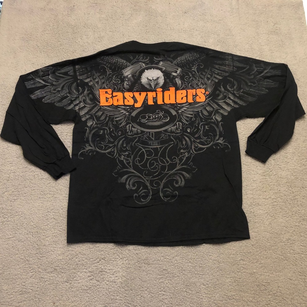 Easyriders Motorcycle Long Sleeve T-Shirt Black Eagle Graphic Mens XL AOP‎